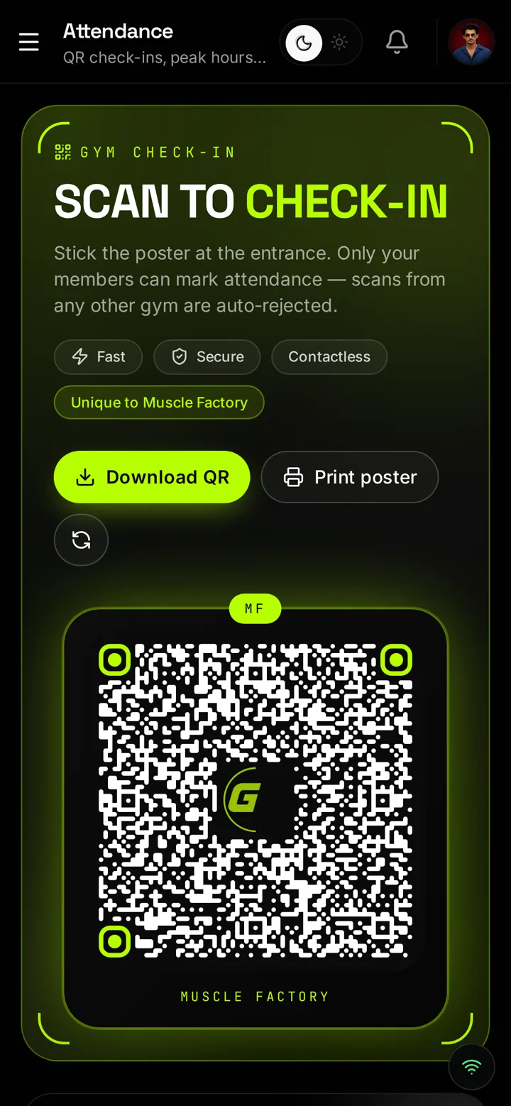 Scan in. Logged instantly. — MyGymPanel on mobile