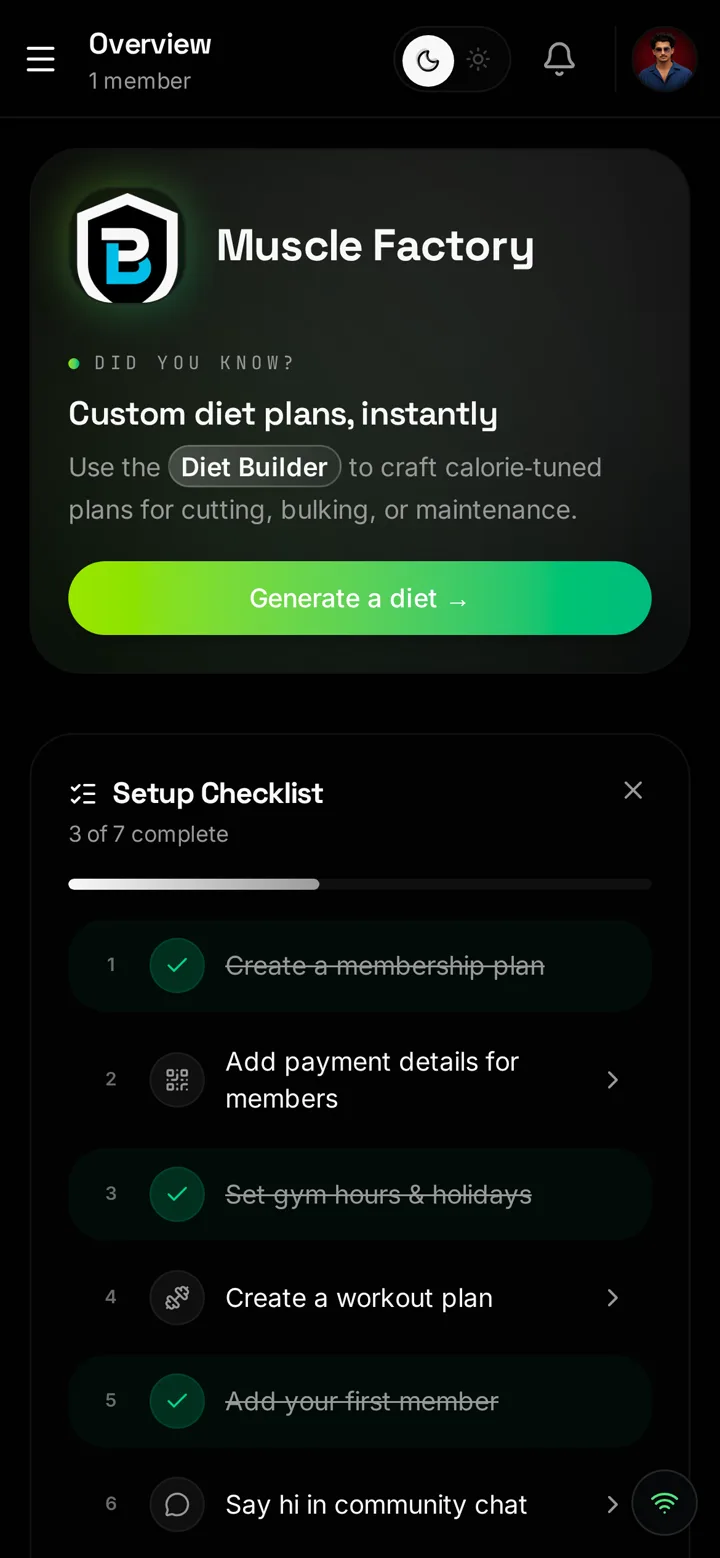 Open the panel, see everything — MyGymPanel on mobile